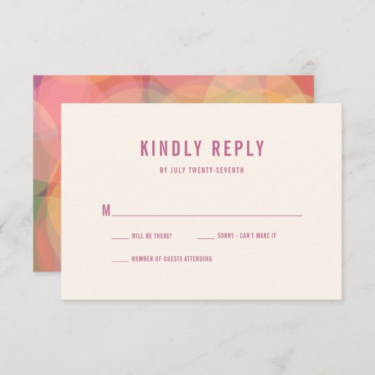 Moderne farbenfrohe Bokeh Lights Lavender Wedding RSVP Karte (Vorne/Hinten)