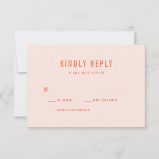 Moderne farbenfrohe Bokeh Lights Peach Hochzeit RSVP Karte (Vorderseite)