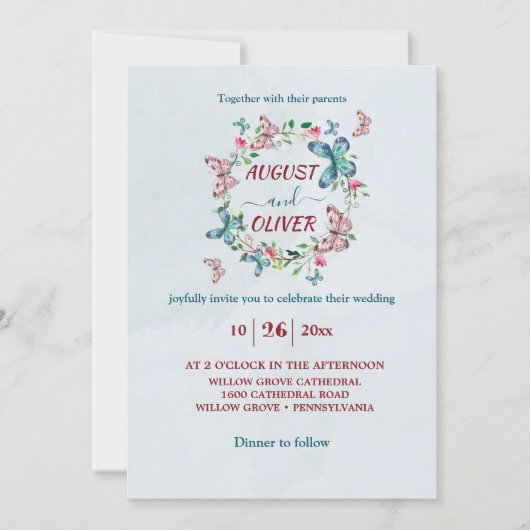 Moderne farbenfrohe Butterflies Hochzeitseinladung Einladung (Vorderseite)