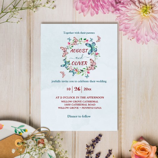 Moderne farbenfrohe Butterflies Hochzeitseinladung Einladung