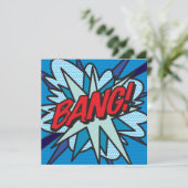 Moderne farbenfrohe Comic-Explosion Einladung (Stehend Vorderseite)