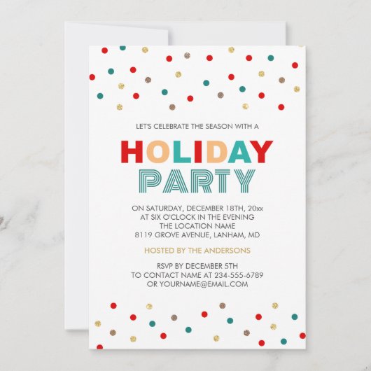 Moderne farbenfrohe Confetti Dots Holiday Party Einladung (Vorderseite)
