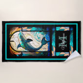 Moderne farbenfrohe Delphine im Ozean Strandtuch (Vorderseite)