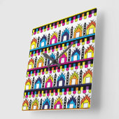 Moderne farbenfrohe Dorfhäuser Quadratische Wanduhr (Winkel)