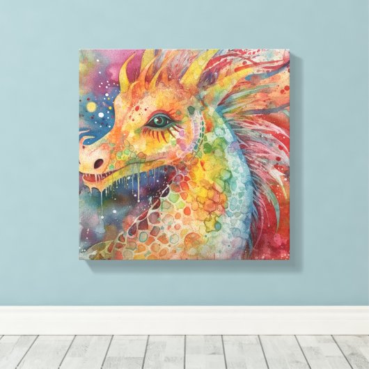 Moderne, farbenfrohe Drachenkunst Leinwanddruck (Insitu (Holzboden))