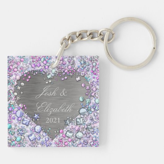 Moderne farbenfrohe Edelsteine Herz geformt Keepak Schlüsselanhänger (Rückseite)