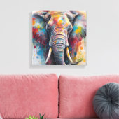 Moderne, farbenfrohe Elefantenkunst Leinwanddruck (Insitu (Wohnzimmer))