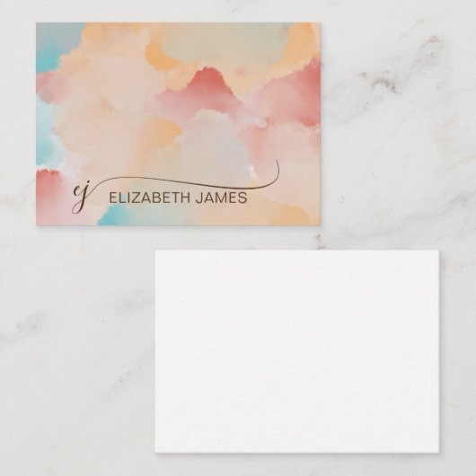 Moderne farbenfrohe, elegante Script Monogram Init Mitteilungskarte (Vorne/Hinten)