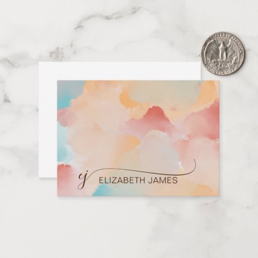 Moderne farbenfrohe, elegante Script Monogram Init Mitteilungskarte (Vorderseite/Rückseite Beispiel)