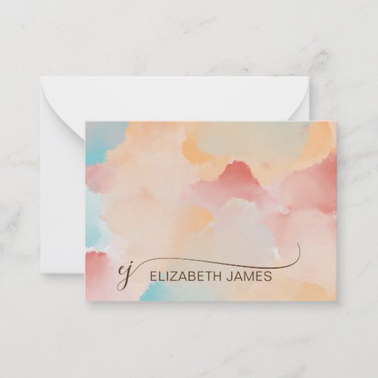 Moderne farbenfrohe, elegante Script Monogram Init Mitteilungskarte (Vorderseite)