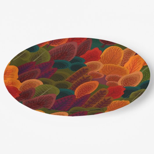 Moderne, farbenfrohe Fallbäume Pappteller (Schrägansicht)