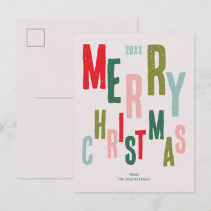 Moderne farbenfrohe festliche Typografie frohe Wei Feiertagspostkarte