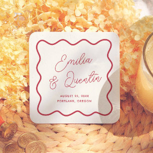 Moderne farbenfrohe fette wellige Rahmung Retro-Ho Rechteckiger Pappuntersetzer