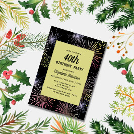 Moderne farbenfrohe Feuerwerke Goldenes Schwarzes  Einladung