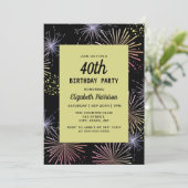 Moderne farbenfrohe Feuerwerke Goldenes Schwarzes  Einladung (Stehend Vorderseite)