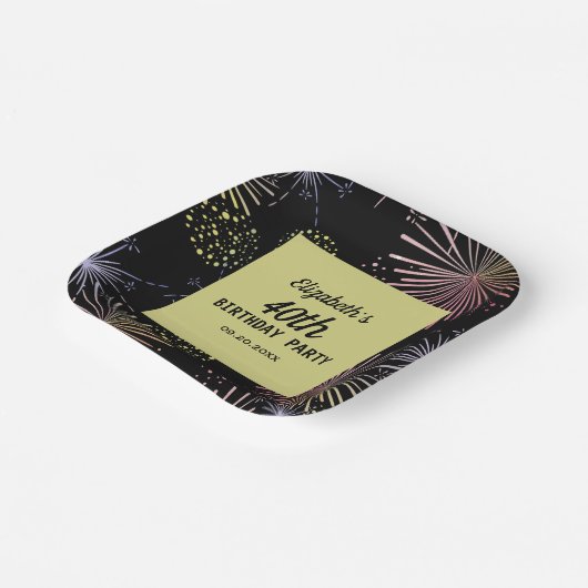 Moderne farbenfrohe Feuerwerke Goldenes Schwarzes Pappteller (Gewinkelt)