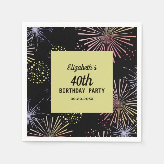 Moderne farbenfrohe Feuerwerke Goldenes Schwarzes Serviette (Vorderseite)