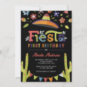 Moderne farbenfrohe Fiesta mexikanische Schwarz 1. Einladung (Vorderseite)
