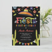 Moderne farbenfrohe Fiesta mexikanische Schwarz 1. Einladung (Stehend Vorderseite)