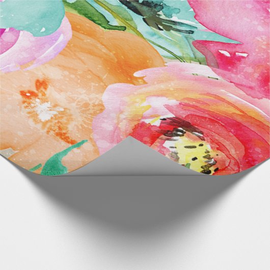 Moderne, farbenfrohe Flora Wasserfarben Chic Geschenkpapier (Ecke)