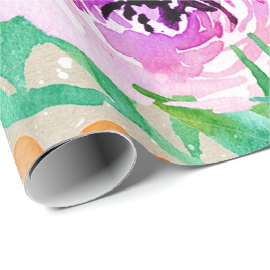 Moderne, farbenfrohe Flora Wasserfarben Chic Geschenkpapier (Rolleneckpunkt)