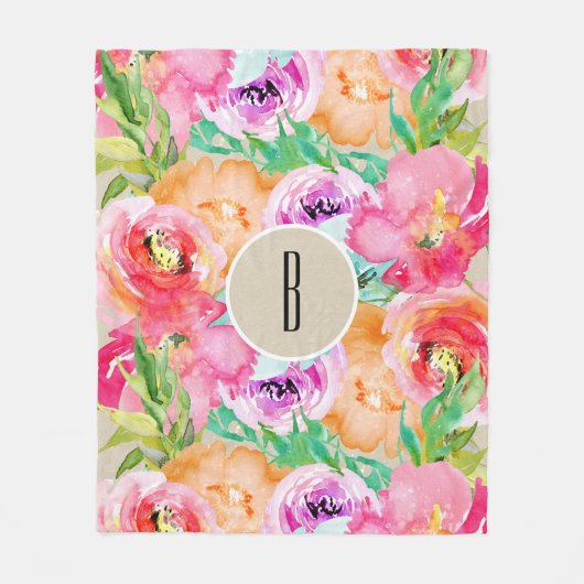 Moderne, farbenfrohe, florale Wasserkraft Fleecedecke (Vorderseite)