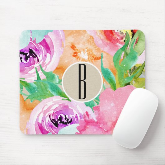 Moderne, farbenfrohe, florale Wasserkraft Mousepad (Mit Mouse)