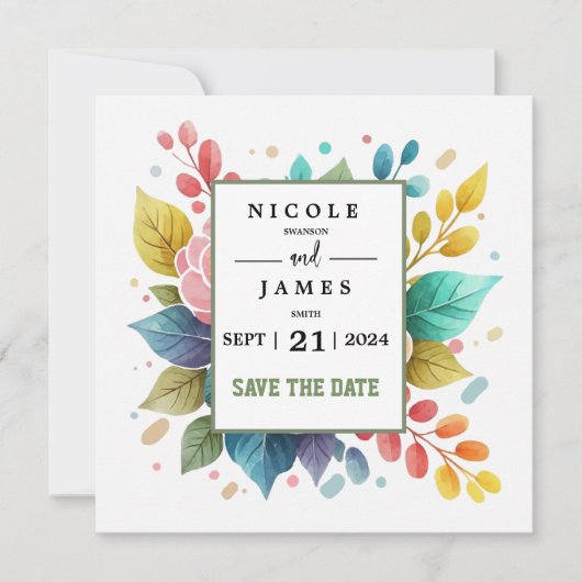 Moderne farbenfrohe Fowers Save The Date (Vorderseite)