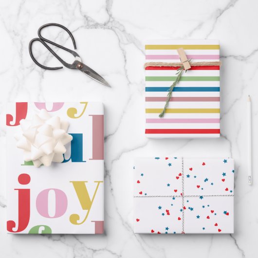 Moderne farbenfrohe fröhliche Streifenmuster Süße Geschenkpapier Set (Vorderseite)