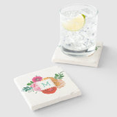 Moderne farbenfrohe Frühlingsblumen Monogrammiert Steinuntersetzer (Seitenansicht)