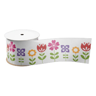 Moderne, farbenfrohe Frühlingsblumen Satinband
