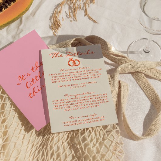 Moderne, farbenfrohe Funky Retro Fun Wedding Detai Begleitkarte