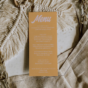 Moderne farbenfrohe funky stilvolle Peach-Hochzeit Menükarte