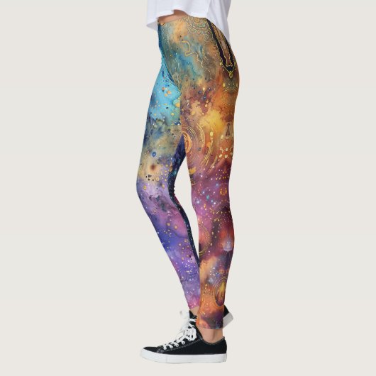 Moderne farbenfrohe Galaxie Celestial Leggings (Links)