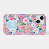 Moderne farbenfrohe Gartenmonogramm iPhone 15 Hülle (Rückseite (Horizontal))
