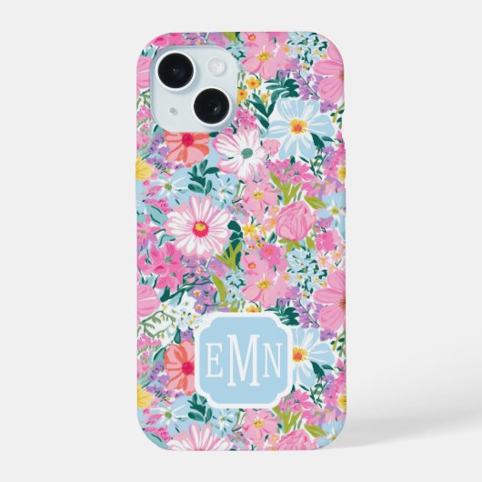 Moderne farbenfrohe Gartenmonogramm iPhone 15 Hülle (Rückseite)