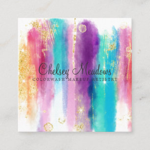 Moderne farbenfrohe gemalte Pinselstriche Glitter Quadratische Visitenkarte