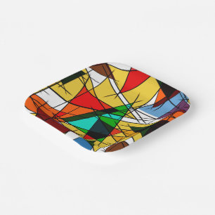 Moderne farbenfrohe geometrische Dreiecke Pappteller