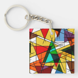 Moderne farbenfrohe geometrische Dreiecke Schlüsselanhänger