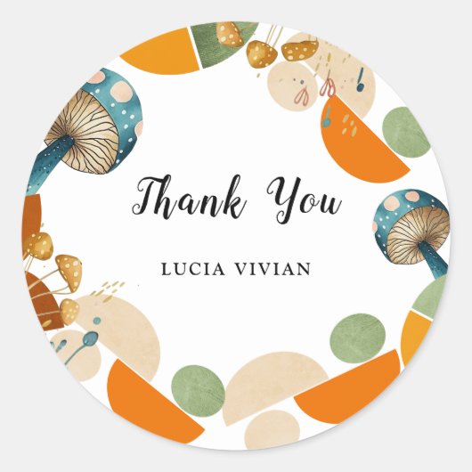 Moderne farbenfrohe geometrische Kleine Pilze Runder Aufkleber (Vorderseite)