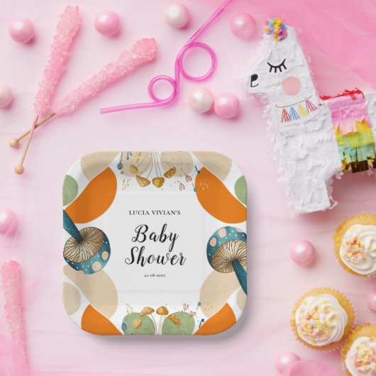 Moderne, farbenfrohe geometrische Mushroom-Babydus Pappteller (Party)