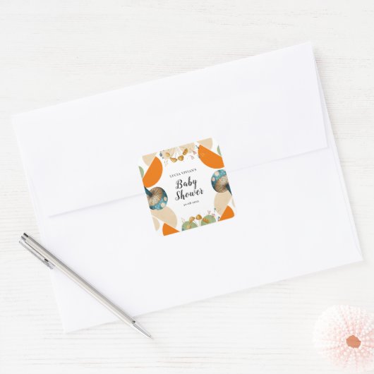 Moderne, farbenfrohe geometrische Mushroom-Babydus Quadratischer Aufkleber (Umschlag)