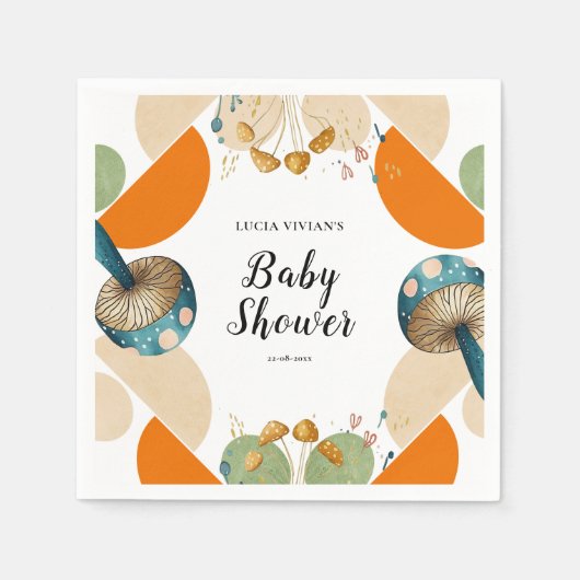 Moderne, farbenfrohe geometrische Mushroom-Babydus Serviette (Vorderseite)