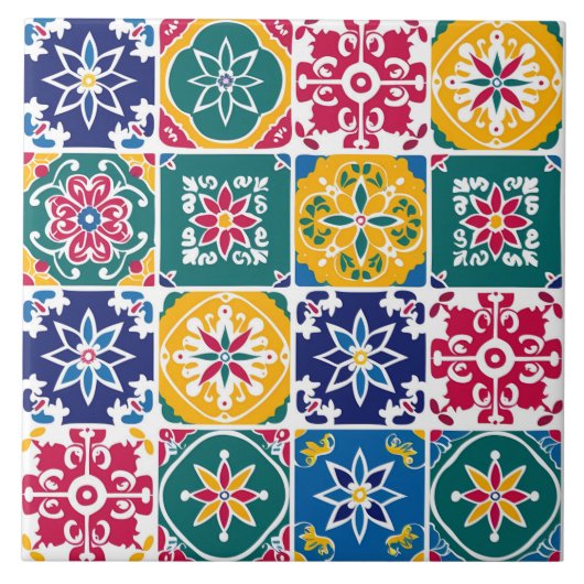 Moderne farbenfrohe geometrische Muster Mittelmeer Fliese (Vorderseite)