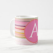 Moderne, farbenfrohe gestreift mit Monogramm Kaffeetasse (Vorderseite Links)