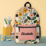 Moderne farbenfrohe Girls School Bedruckter Rucksack<br><div class="desc">Personalisieren Sie diesen niedlich rosa Blumenrucksack für den Rücken Ihrer Mädchen in die Schulausstattung. Entworfen für Sie von BlackBerry Boulevard.</div>