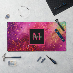 Moderne farbenfrohe Glitter-Monogramm-Name Schreibtischunterlage