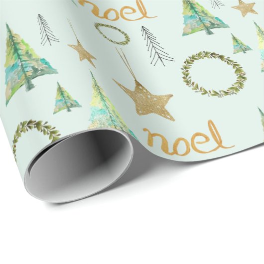 Moderne farbenfrohe Goldenen Pine Tree Wasserfarbe Geschenkpapier (Rolleneckpunkt)