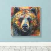 Moderne, farbenfrohe Grizzlybären Kunst Leinwanddruck (Insitu (Holzboden))