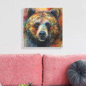 Moderne, farbenfrohe Grizzlybären Kunst Leinwanddruck (Insitu (Wohnzimmer))